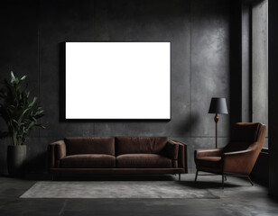 Mockup room for poster or painting in brutalist interior, Photo Frame Mockup, dark colors
