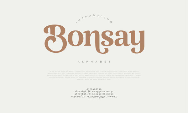 Bonsay typography beauty fashion elegant minimalist serif italic fonts decorative wedding vintage retro logos. Minimal luxury font alphabet logo. Vector illustration