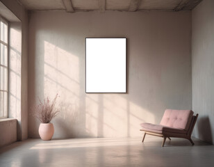 Mockup room for poster or painting in brutalist interior, Photo Frame Mockup, pastel colors