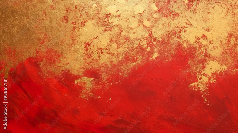 Wall mural chinese abstract gold ink in red paper texture fat paint on surface background flat lay top view cop