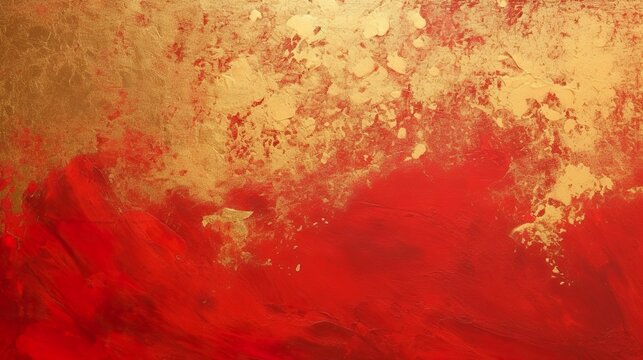 Chinese Abstract gold ink in red paper texture fat paint on surface background Flat lay top view copy space