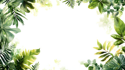 borders with greenery painting in watercolor style framing an empty text space isolated against transparent