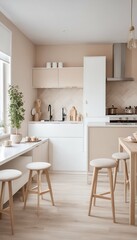 design used fashionable modern furniture apartment spacious style cheerful touches kitchen white the pastel colors warm beige scandinavian studio interior generative ai room interior modern apartment