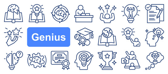 Genius line icon set with editable stroke. Outline collection of vector objects. Premium icon pack
