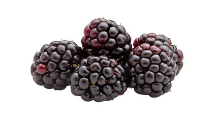A bunch of black berries are on a white background