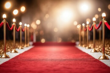 Star-studded red carpet event on a blurred grand stage