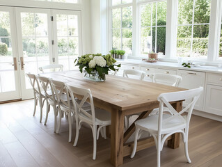 Fototapeta premium Modern design farmhouse dining room with table 