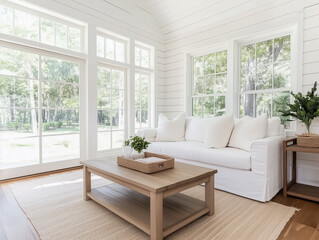 Fototapeta premium Modern design sofa in interior farmhouse living room