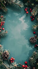 Christmas Background with Pine Branches and Berries