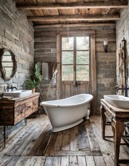 Rustic bathroom with clawfoot tub and reclaimed wood accents for a vintage look