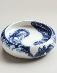 Blue and White Porcelain Bowl with Yin Yang Design