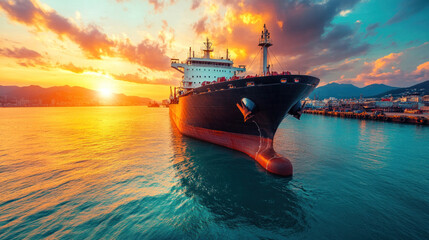 A colossal oil tanker docked at a port, ready to offload crude oil into storage tanks