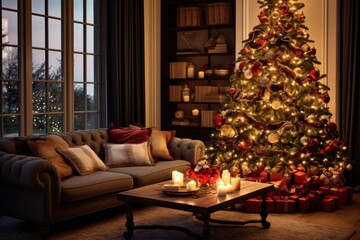 Warm living room christmas decoration furniture.