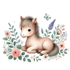 Obraz na płótnie Canvas boho animal - horse with flower