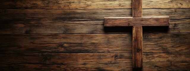 Christian Cross on Wooden Background