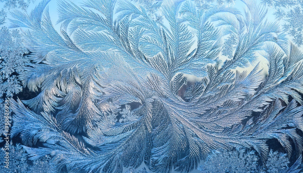 Aufkleber delicate frost patterns on a windowpane capturing the tranquil beauty of winter mornings, with soft 