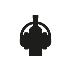 Wine and music. Wine bottle and headphones. Vector silhouette. Illustration on white background.