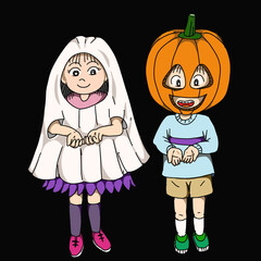 ハロウィン衣装をつけた男の子と女の子