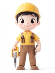 A cheerful cartoon character in a construction outfit with tools, symbolizing industry and work.