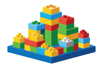 Colorful building blocks are stacked together, forming a vibrant and imaginative structure on a plain surface, building blocks a crucial part. isolated white background
