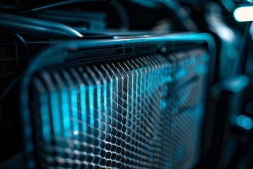 Powerful computer processor cooling system with neon lights illuminating the case