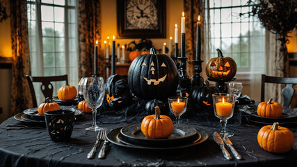 Obraz premium Halloween table setting in living room.