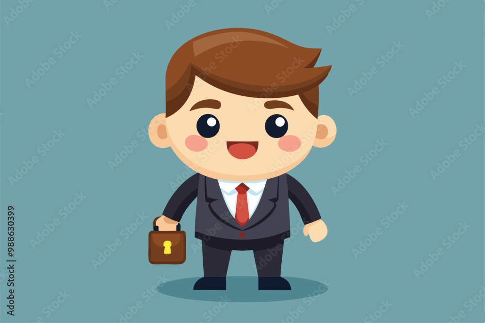 Poster A cheerful businessman holds a briefcase, exuding confidence in a lighthearted cartoon style, Businessman Security - Cute Cartoon Businessman Vector Illustration Design