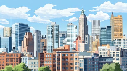 Obraz premium Vibrant and Dynamic Urban Cityscape with Towering Skyscrapers