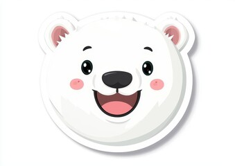 Fototapeta premium Cute Cartoon Polar Bear Face with Happy Expression, White and Pink