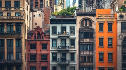 Naklejka premium Vibrant Cityscape with Colorful Architectural Facades