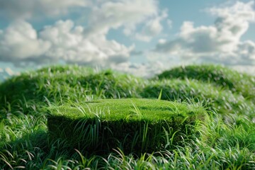 Product podium with a medow hills grass vegetation grassland.