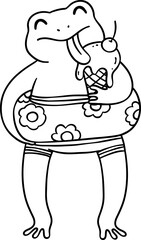 Retro Frog Summer Beach Vibe Clipart Set Groovy Doodle Coloring Page with Bold Line