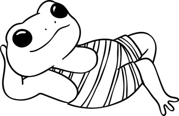 Retro Frog Summer Beach Vibe Clipart Set Groovy Doodle Coloring Page with Bold Line