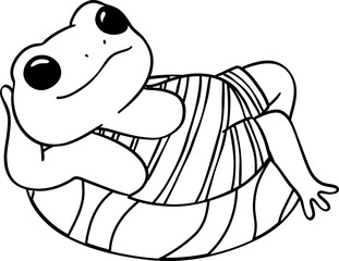 Retro Frog Summer Beach Vibe Clipart Set Groovy Doodle Coloring Page with Bold Line