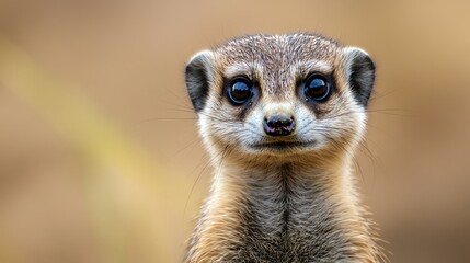 Fototapeta premium A close-up portrait of a curious meerkat with bright eyes, perfectly capturing its playful and inquisitive nature in the wild.