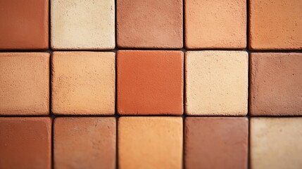 Naklejka premium A close-up view of a patterned tile arrangement featuring warm earthy tones and various textures suitable for interior designs.