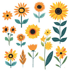 Illustrations set of abstract sun flowers