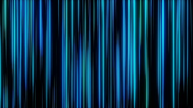 Abstract blue illuminated lines moving slowly downwards. Background animation, loop, design, light effect.