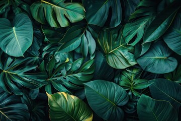Fototapeta premium Flatlay tropical green leaves nature leaf vegetation.