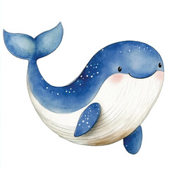 Whale watercolor clipart illustration isolated