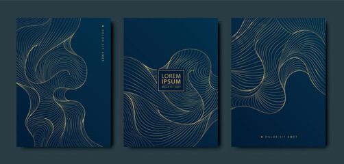 Vector set of art deco wavy art design covers, marble premium templates. Business cards, event invites, brochure, birthday, package background © marylia17