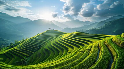 Fototapeta premium Terraced rice field landscape near Sapa in Vietnam background