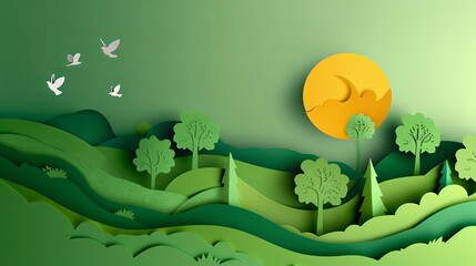 Paper art of ecology and environment concept background
