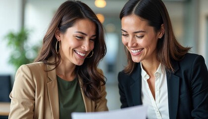 Nighttime Office Collaboration with Smiling Businesswomen Using Technology for Teamwork