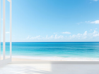 Fototapeta premium Sea View Living Room Background. Contemporary Interior Design 