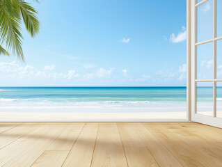 Fototapeta premium Sea View Living Room Background. Contemporary Interior Design