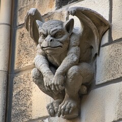 Gargoyle sculpture that showcases a fierce design as a prominent feature on an architectural facade