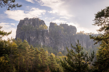 Rugged Rock Outcrops at an Overlook in Saxon Switzerland National Park, Nationalpark Sächsische Schweiz