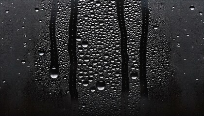 Water drops on a black background. Glass texture with droplets