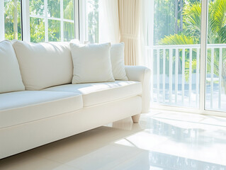 Fototapeta premium Simple interior design luxury living room with white sofa and plant 